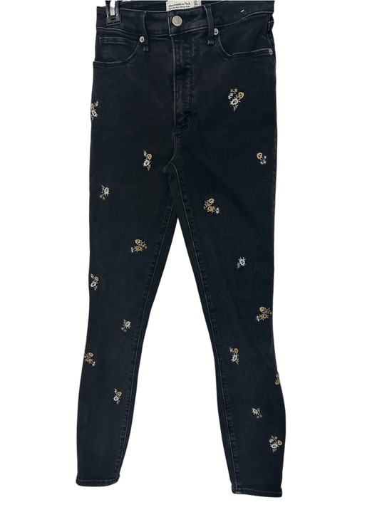 Abercrombie & Fitch Denim - Abercrombie & Fitch Rise Super Skinny Ankle Embroidered Floral Black Wash Jeans